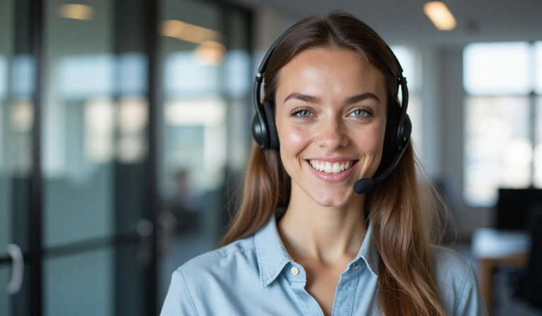 Customer service representative with headset