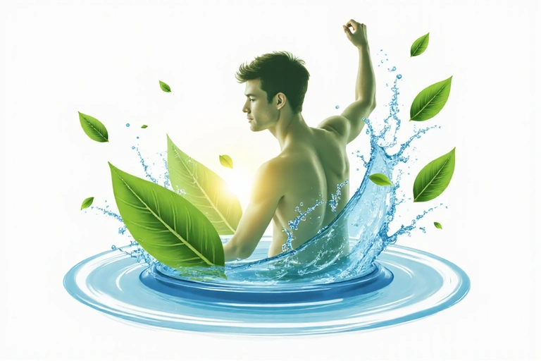 Dynamic image representing male vitality and health with abstract natural elements