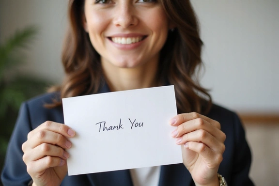 A person receiving a thank you note with a calming background, symbolizing gratitude and good communication.